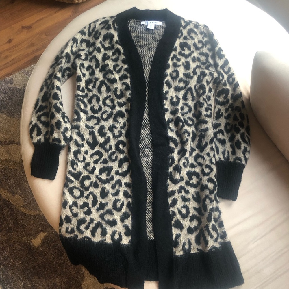 Belle Vere Cheetah Print Long Cardigan Sweater